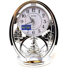 Rhythm Contemporary Mantel Clock Oval Silver with Arabic Dial and Rotating Pendulum 4SG768WR19