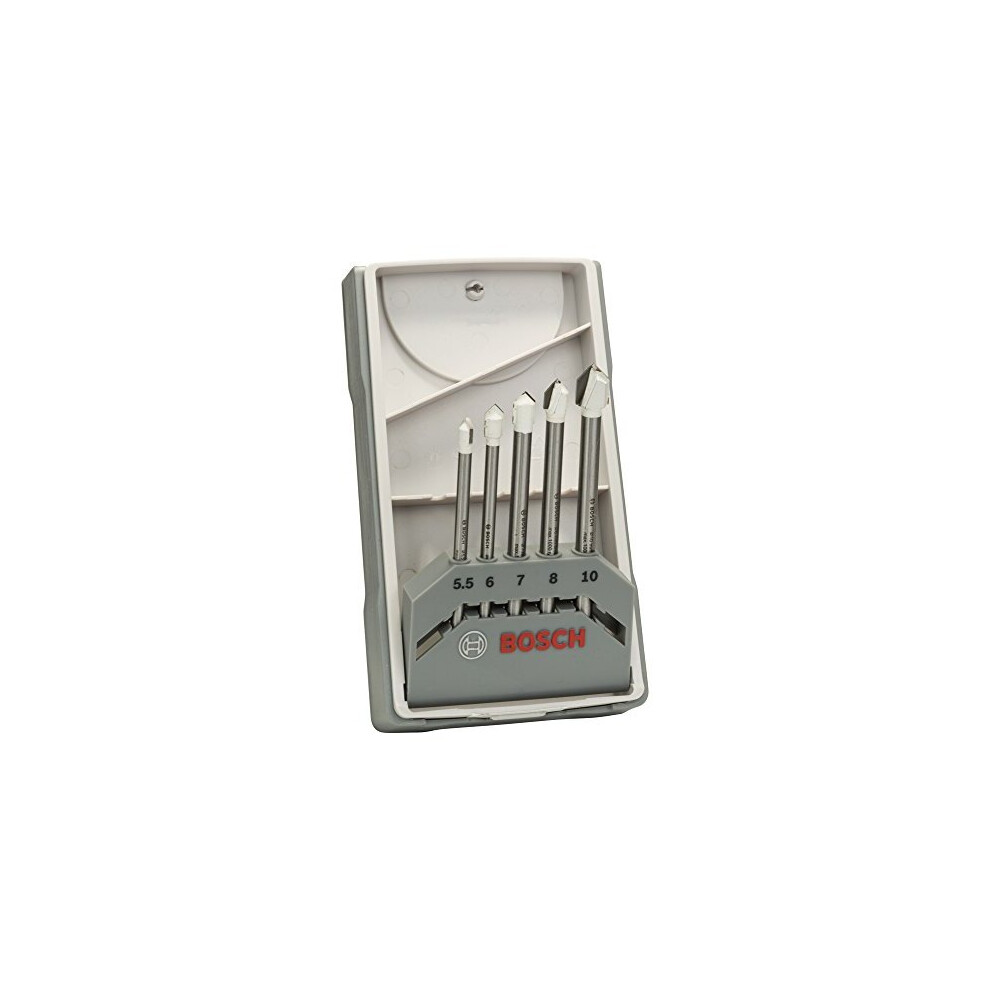 Bosch 2608587170 CYL-9 Tile Drill Set  5.5mm/6mm/7mm/8mm/10mm  Silver  5 Pcs