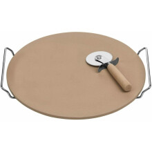 33cm Pizza Baking Stone Board Cutter Food Set Chrome Stand Natural