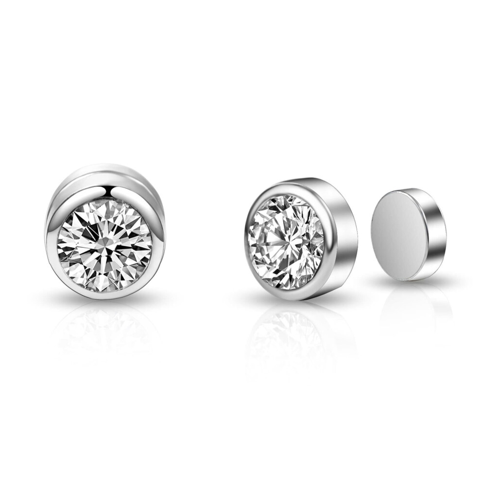 Silver Plated 6mm Magnetic Clip On Earrings Created with Swarovski Crystals