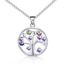 Silver Plated Chakra Tree of Life Necklace Created with Swarovski Crystals