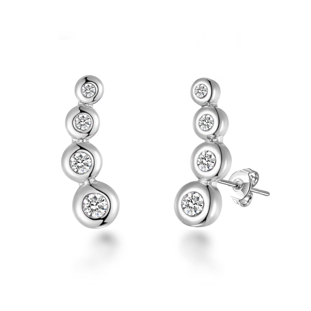 Silver Plated Four Stone Climber Earrings Created With Swarovski Crystals