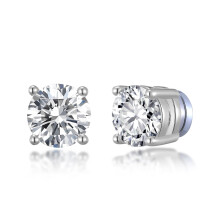 Silver Plated Round Magnetic Clip On Stud Earrings Created with Swarovski Crystals