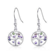 Silver Plated Chakra Tree of Life Drop Earrings Created with Crystals from Swarovski