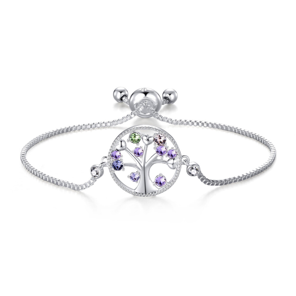 Silver Plated Chakra Tree of Life Bracelet Created with Swarovski Crystals