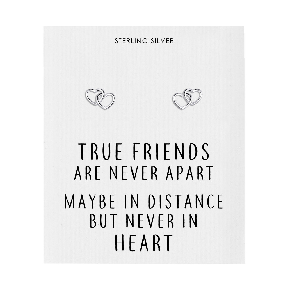 Philip Jones Jewellery Sterling True Friends Heart Link Earrings With Quote Card Silver