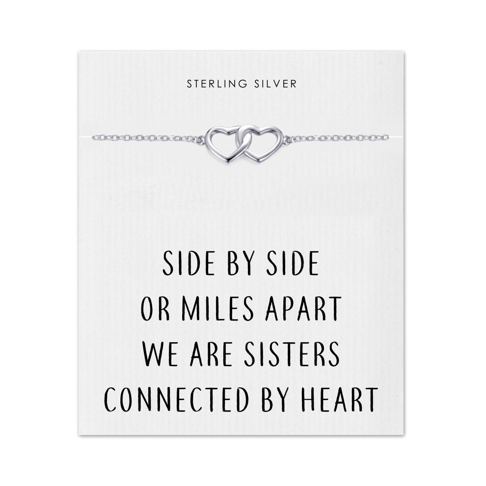 Sterling Silver Sister Heart Link Bracelet with Quote Card