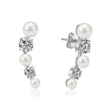 White Pearl Climber Earrings Created with Swarovski Crystals