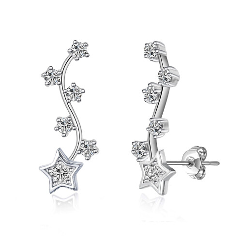 Philip Jones Jewellery Silver Plated Star Climber Earrings Created with Swarovski Crystals 1