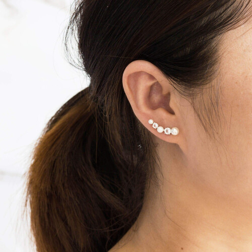 Philip Jones Jewellery White Pearl Climber Earrings Created with Swarovski Crystals 2