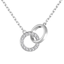 Circle Link Necklace with Crystals from Swarovski - Silver Plated, Hypoallergenic Pendant, 18mm Round, 43cm +5cm Extender