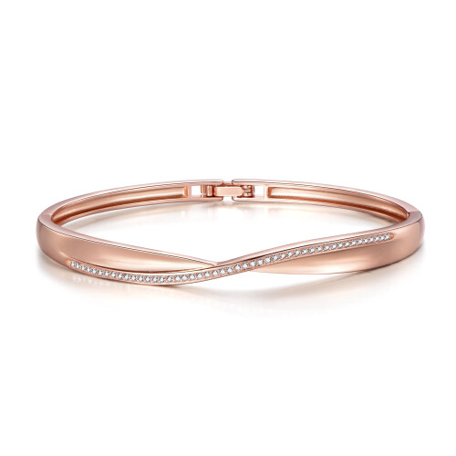 Philip Jones Jewellery Rose Gold Plated Arc Bangle Created with Swarovski Crystals