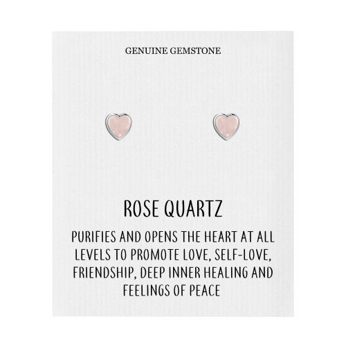 Philip Jones Jewellery Rose Quartz Heart Stud Earrings with Quote Card 1