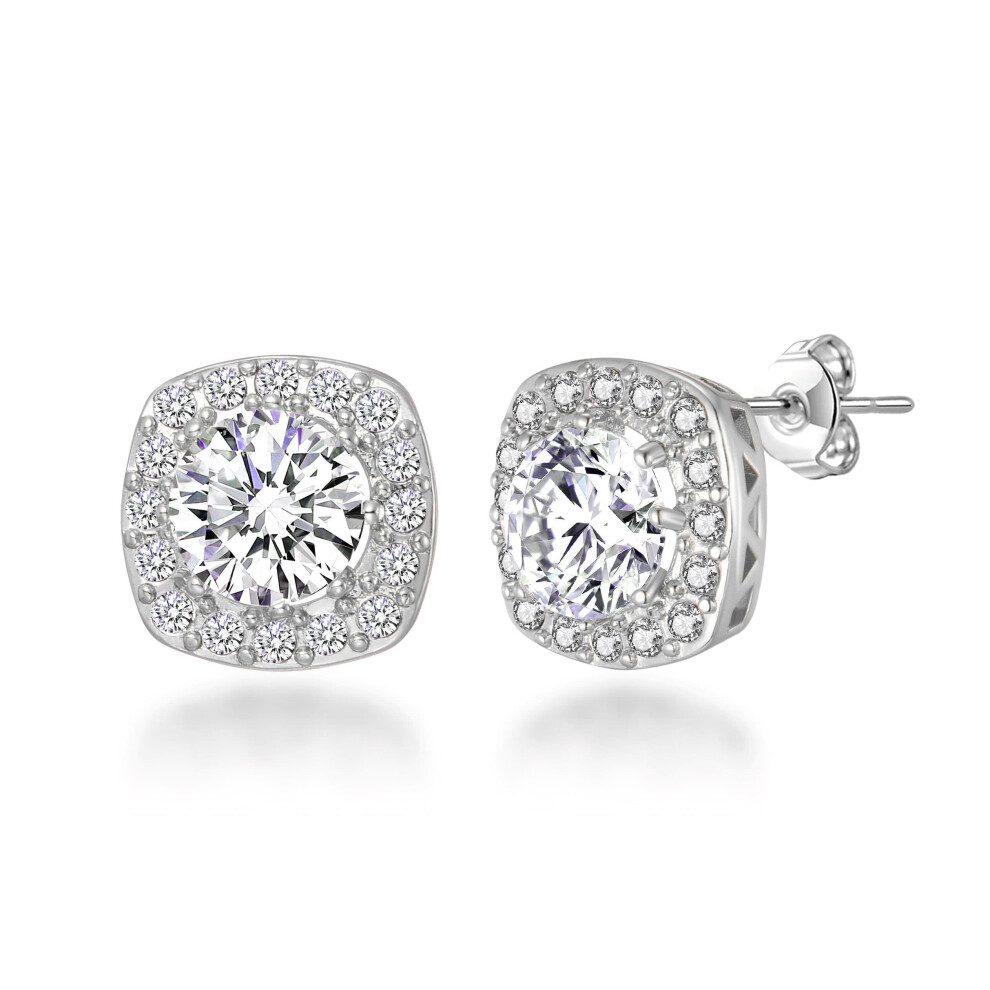 Philip Jones Jewellery Silver Plated Square Halo Earrings Created With Swarovski Crystals