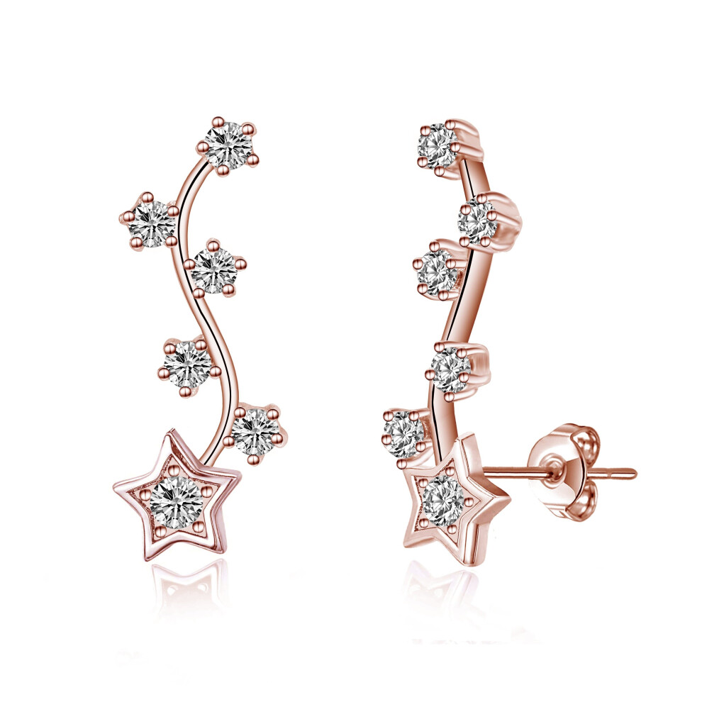 Rose Gold Plated Star Climber Earrings Created with Swarovski Crystals