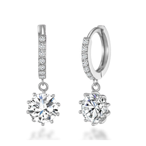 Philip Jones Jewellery Silver Plated Solitaire Drop Hoop Earrings Created with Swarovski Crystals 1