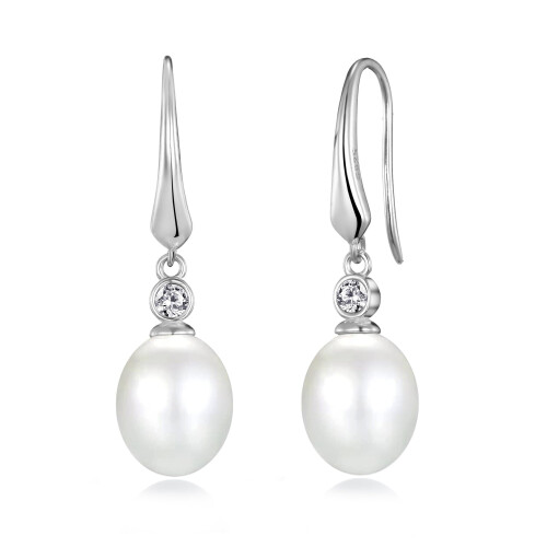 Philip Jones Jewellery Sterling Silver White Pearl Drop Earrings Created with Swarovski Crystals 1