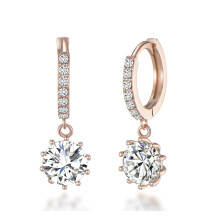 Rose Gold Plated Solitaire Drop Hoop Earrings Created with Swarovski Crystals