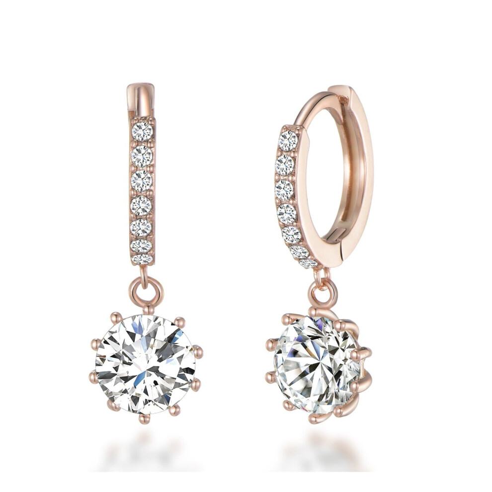 Rose Gold Plated Solitaire Drop Hoop Earrings Created with Swarovski Crystals