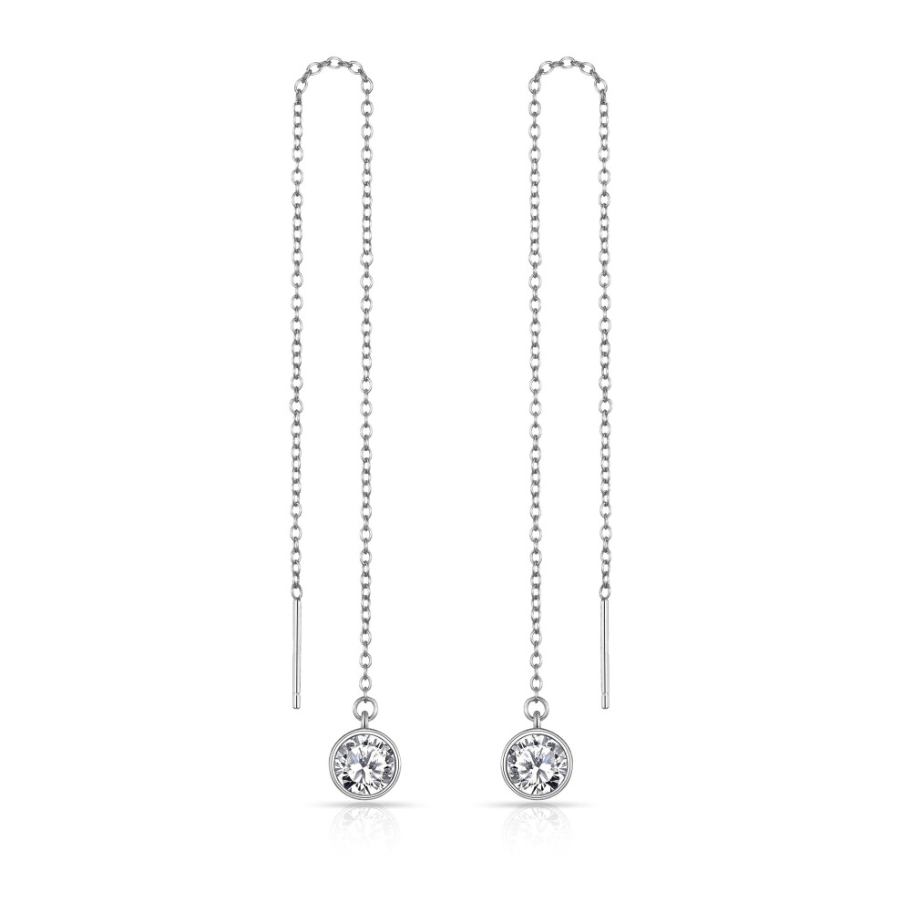 Philip Jones Jewellery Sterling Thread Earrings Created With Swarovski Crystals Silver