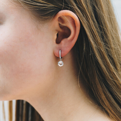 Philip Jones Jewellery Silver Plated Solitaire Drop Hoop Earrings Created with Swarovski Crystals 2