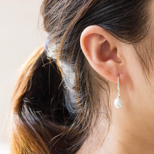 Philip Jones Jewellery Sterling Silver White Pearl Drop Earrings Created with Swarovski Crystals 2