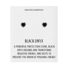 Black Onyx Heart Stud Earrings with Quote Card