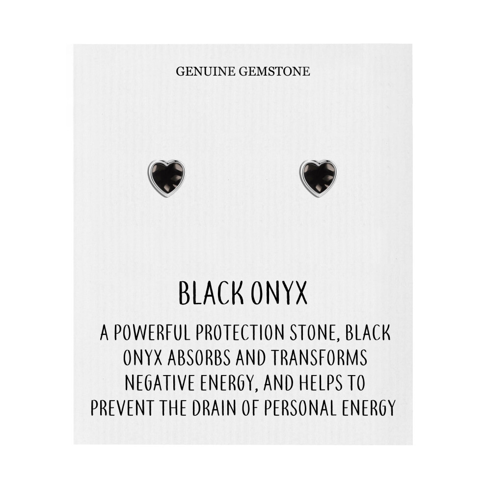 Black Onyx Heart Stud Earrings with Quote Card