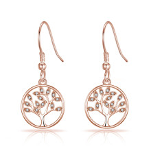 Rose Gold Plated Tree of Life Drop Earrings Created with Crystals from Swarovski