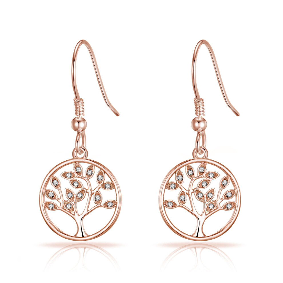 Rose Gold Plated Tree of Life Drop Earrings Created with Crystals from Swarovski