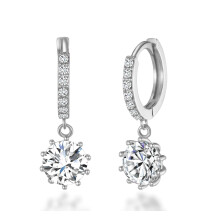 Silver Plated Solitaire Drop Hoop Earrings Created with Swarovski Crystals