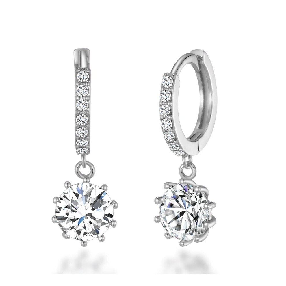Silver Plated Solitaire Drop Hoop Earrings Created with Swarovski Crystals
