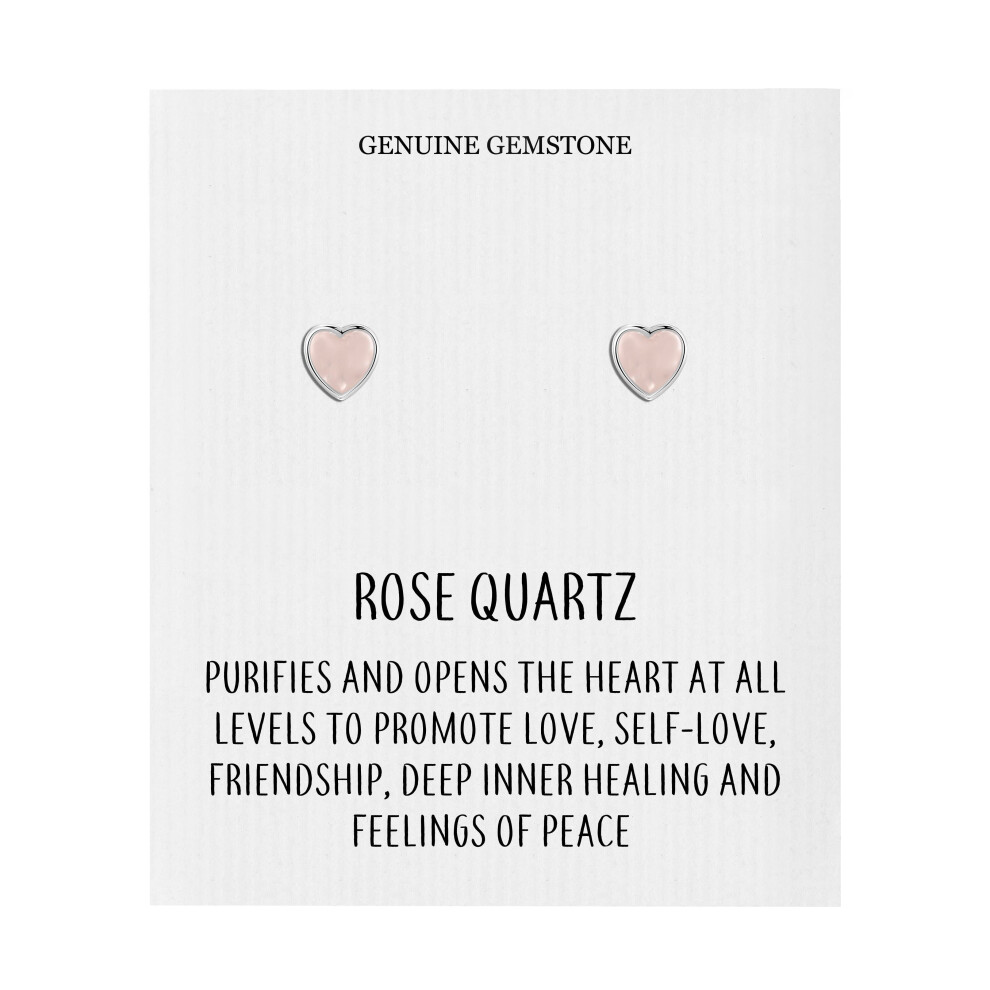 Rose Quartz Heart Stud Earrings with Quote Card