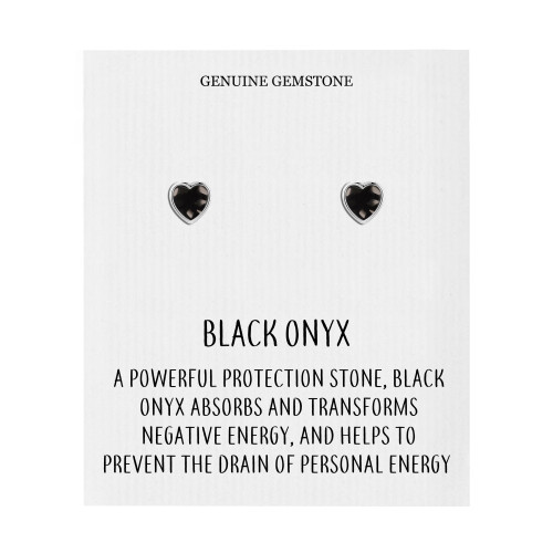 Philip Jones Jewellery Black Onyx Heart Stud Earrings with Quote Card 1
