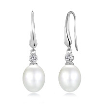 Sterling Silver White Pearl Drop Earrings Created with Swarovski Crystals