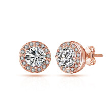Rose Gold Plated Halo Earrings Created with Swarovski Crystals