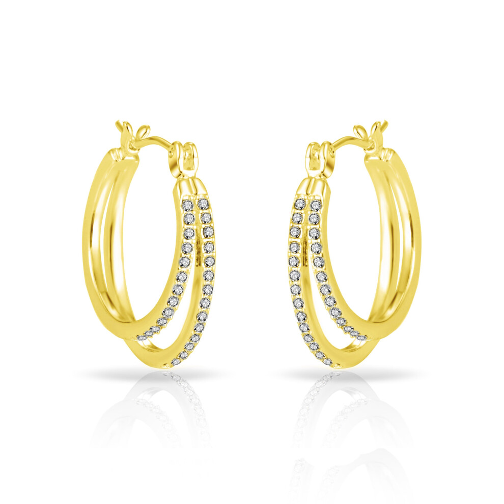 Philip Jones Jewellery Plated Double Hoop Earrings With Swarovski Crystals - Hypoallergenic Hinged 22Mm X 19Mm Gold