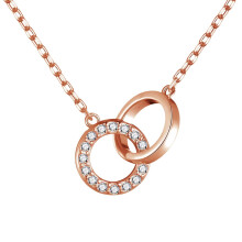 Rose Gold Plated Circle Link Necklace Created with Swarovski Crystals