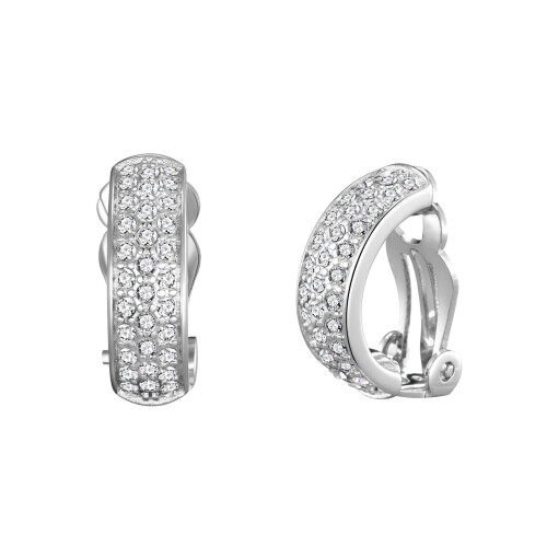 Philip Jones Jewellery Silver Plated Pave Clip On Earrings Created with Swarovski Crystals
