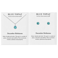 December (Blue Topaz) Birthstone Necklace & Earrings Set Created with Swarovski Crystals