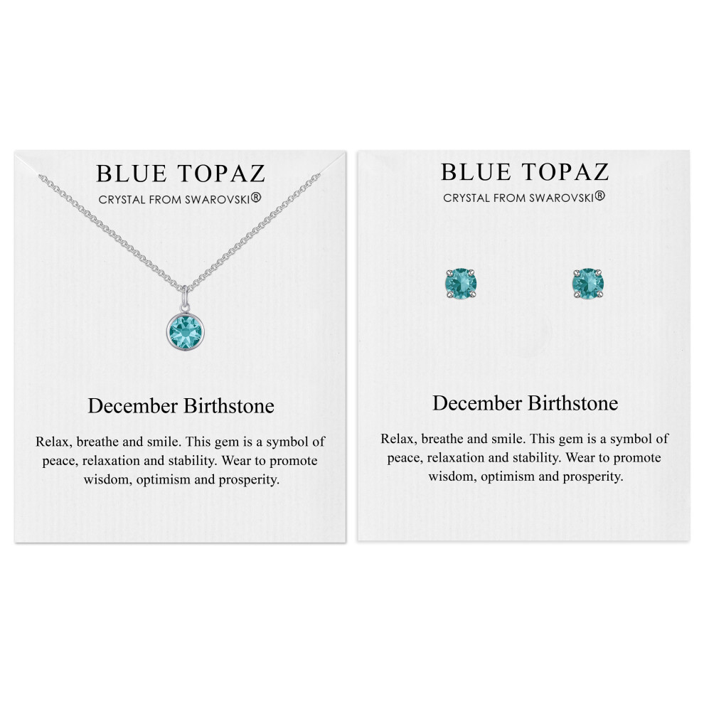 Philip Jones Jewellery December ( Topaz) Birthstone Necklace & Earrings Set Created With Swarovski Crystals Blue