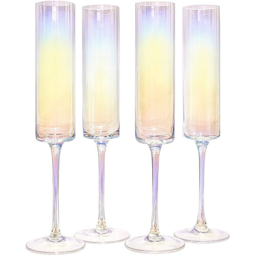 Edge Champagne Flutes - Set of 4 Iridescent | M&W