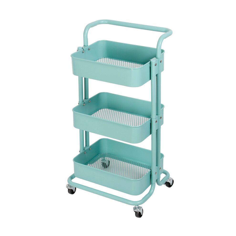 (Blue) Mobile Storage Trolley with Wheels and Handle