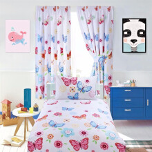 (Butterflies) Childrens Curtains Lined Cotton-Rich Pencil Pleat & Ties