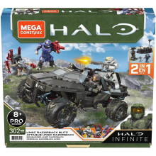 Mega Halo Infinite Spielzeug Auto Bausatz, UNSC Razorback Blitz Fahrzeug mit 303 Teilen, 4 Mikro Actionfiguren