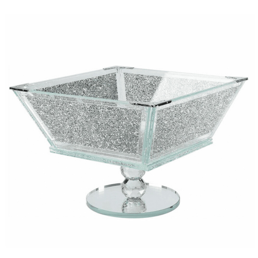 Medium Sparkly Silver Crushed Diamond Crystal Filled Bling Fruit Bowl