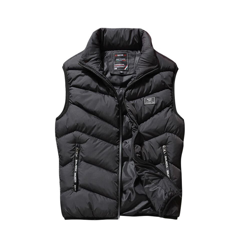 (Black, 3XL) Men Winter Warm Paded Sleeveless Puffer Jacket Vest Waistcoat Parka Quilted Coat
