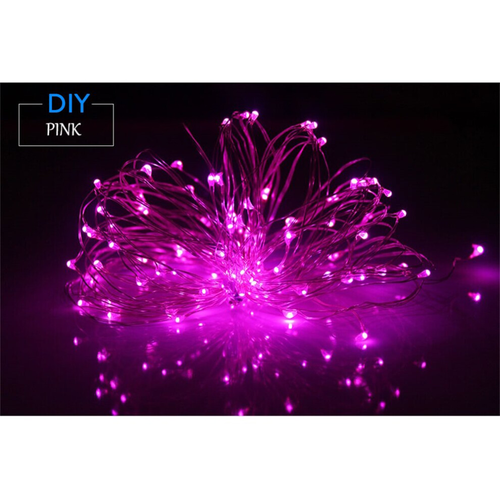 (Pink) 33Ft 100 LEDs String Fairy Light Battery Powered