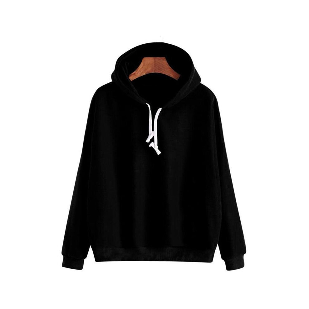 (Black, Tag 2XL=US L) Men Women Pullover Hoodie Unisex Hip-hop Solid Color Plain Sweatshirt Teenager