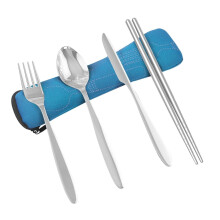 (Navy blue) 12pcs Piece Stainless Steel Travel Camping Cutlery Set knife, fork, spoon chopsticks